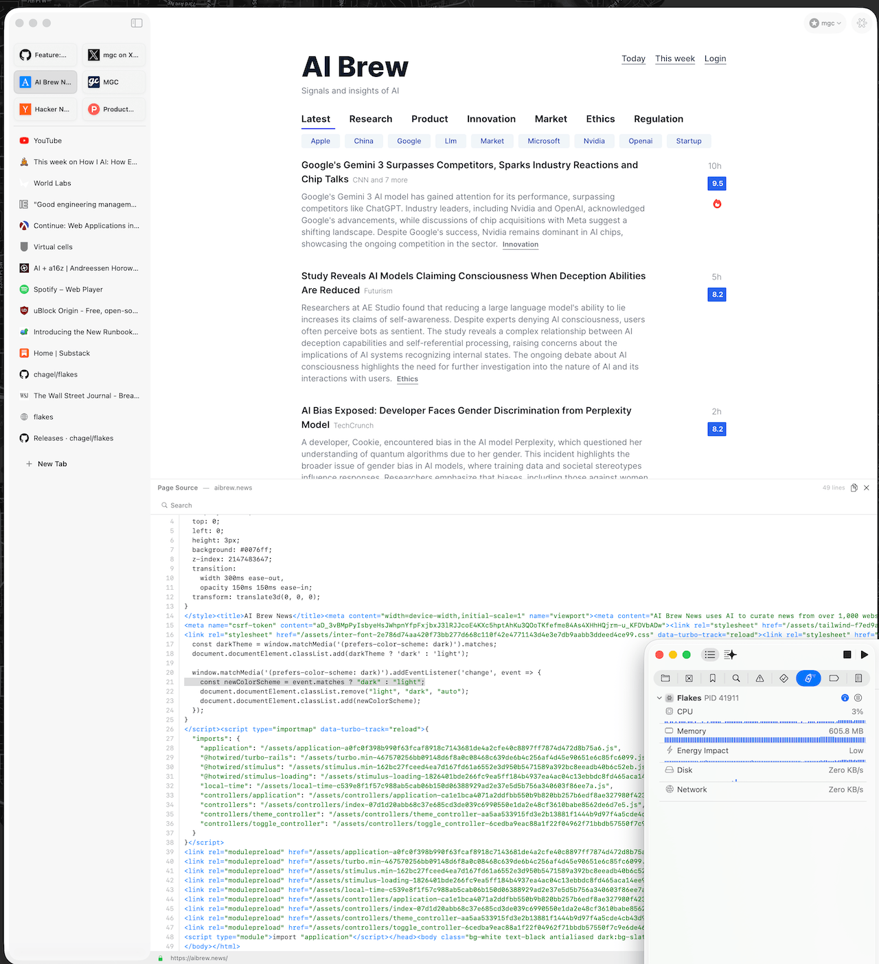 Screenshot: Memory monitor showing 400MB+ usage