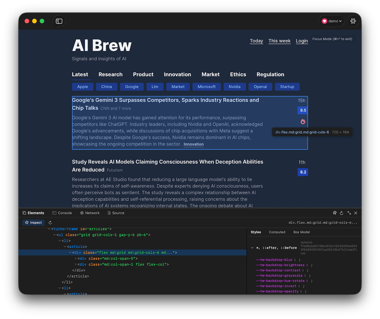 Screenshot: Network panel
