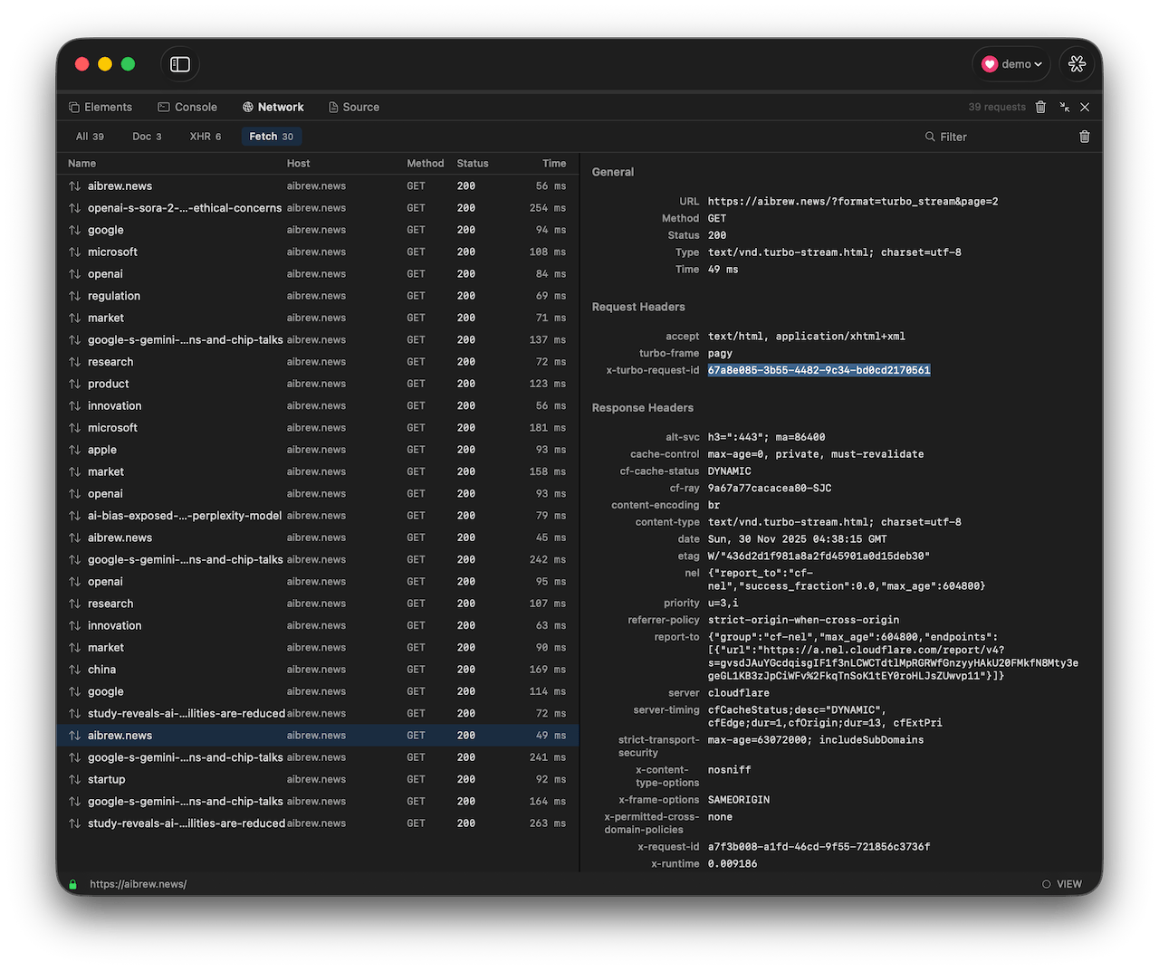 Screenshot: Network panel